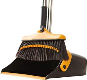Broom and Dustpan Set with Long Handle – Kitchen Brooms and Stand Up Dust Pan Magic Combo Set for Home – Lobby Broom with Rotation Head and Standing Dustpan for Floor Cleaning