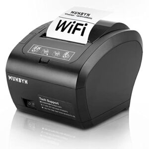 MUNBYN WiFi Thermal Receipt Printer with USB/LAN/RS232 Port, 80mm POS Printer Works with Square Windows Mac Chromebook Linux Cash Drawer, High-Speed Auto-Cutter Wall Mount, ESC/POS (P047-WiFi)