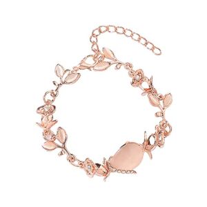 Fashion Women Opal Leaf Rose Gold Bracelet Engagement Jewelry Gifts Wrist Watch (A, One Size)