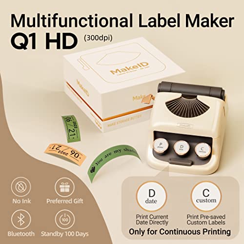 MakeID HD(300dpi) Label Maker Machine with 4 Rolls Tape, Bluetooth Multifunction Label Printer Available for Smartphone, Smart Sticker Maker with Multiple Templates for Office Home Organization | The Storepaperoomates Retail Market - Fast Affordable Shopping