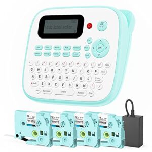 Vixic Portable Label Maker Machine with Tape D210S Labeler Label Printer,QWERTY Keyboard,Label Makers for Labeling with 4 Laminated Label Tapes,AC Adapter for Home School Kids Office Organization