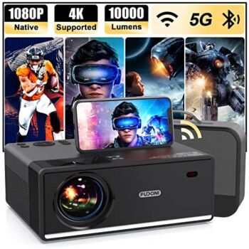 Projector with WiFi and Bluetooth, Projector 4K Support Native 1080P Projector, 5G WiFi FUDONI Outdoor Projector with 400 ANSI Max 300″ Display, Movie Projector Compatible w/iOS/Android/Win/PS5 | The Storepaperoomates Retail Market - Fast Affordable Shopping