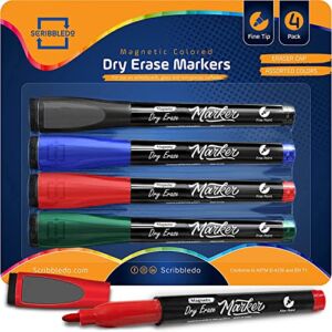 4 Pack Magnetic Dry Erase Markers Assorted Classic Colors Low Odor White Board Markers with Eraser Cap – Fine Tip Whiteboard Markers for Adults Kids Students Teachers School & Office