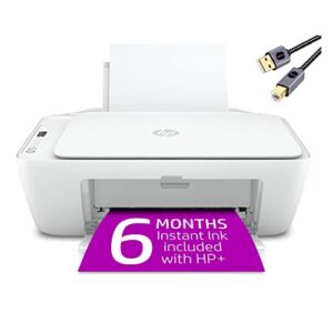 HP DeskJet 2752e Series Wireless Inkjet Color All-in-One Printer | Print Copy Scan | USB Connectivity | Mobile Printing | Up to 4800 x 1200 DPI | Print Up to 7.5 PPM + Printer Cable
