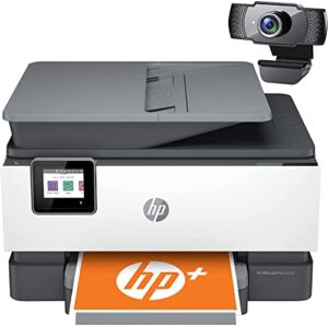 HP OfficeJet Pro 9018e Wireless Color Inkjet All-in-One Printer, Print Scan Copy Fax, 4800 x 1200 dpi, 512MB Memory, 35-Sheet ADF, 22 ppm, Auto 2-Sided Printing, Ethernet, Gray, Cbmou External Webcam