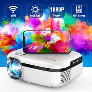MOOKA 𝙉𝙚𝙬𝙚𝙨𝙩 WiFi Movie Projector, Portable Outdoor Projector 8000L Support 1080P, Mini Smart Phone Projector for iPhone,Video Projectors with Carrying Bag for Home Theater Outdoor Movies