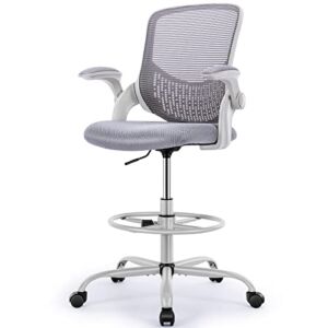 SMUG Drafting Chair Tall Office Chair for Standing Desk Adjustable Height Office Desk Chair with Adjustable Openable Armrests and Foot-Ring for Task, Working, Drafting, Studing，Grey