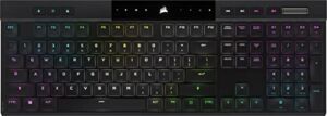 Corsair K100 AIR Wireless RGB Mechanical Gaming Keyboard – Ultra-Thin, Sub-1ms Slipstream Wireless, Low-Latency Bluetooth, Cherry MX Ultra Low Profile Keyswitches – NA Layout, QWERTY – Black