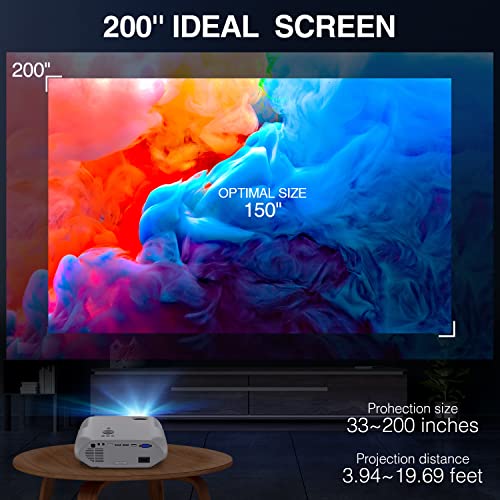 Native 1080P WiFi Bluetooth Projector with 200” Display, 8000Lux Full HD 4K Support Movie Video Projector Compatible w/ iOS Android Smartphone Tablet, HDMI/VGA/USB/TV Stick, Auto Sleep Timer | The Storepaperoomates Retail Market - Fast Affordable Shopping
