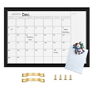 TORASO Dry Erase White Board & Monthly Calendar Board, Magnetic Whiteboard for Wall, Office/School/Home, Hanging Board for Decoration/Kitchen/Memo, Black Wood Frame, 10.5″x 14.5″(YL-BK-2737)