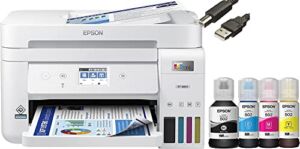 Epson EcoTank ET-4850 Wireless All-in-One Cartridge-Free Supertank Printer with Scanner, Copier, Fax, ADF and Ethernet, 2.4 Inch Color Touchscreen, White – Bundle with JAWFOAL Printer Cable