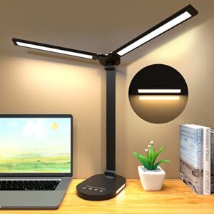 Smaeti Desk Lamps for Home Office – LED Desk Lamp with Night Light, Office Desk Lamp, USB Charging Port ,5 Color Modes 5 Brightness Levels ,Auto Timer, Eye-Caring Desk Light for Dorm Study Reading