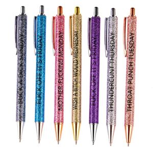 TRAFZA 7PCS Glitter Pen Set Week Funny Office Gifts Funny Pens Swear Word Daily Pen Set Weekday Days of the Week Pens Dirty Cuss Word Pens