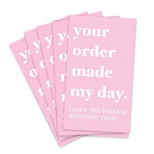 Thank You Cards Small Business – Set of 100 Pink Thank You Notes on Premium Cardstock 3.5” by 2”, Perfect for Small Business Owners (Your Order Made My Day)