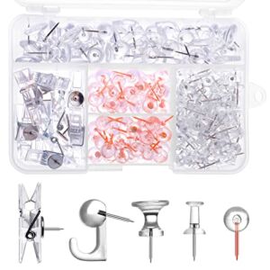 200 Pieces Clear Push Pins Set, Thumb Tacks Pushpin Clips Transparent Thumbtacks Decorative Push Pins for Cork Board, 5 Style for Bulletin Boards Maps Photos Office Home Supplies