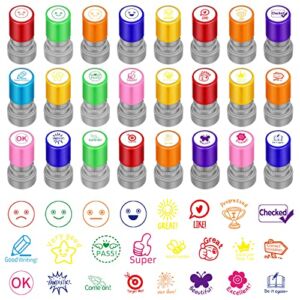 24 Pcs Teacher Stamp Self Inking Rubber Stamps Sorted Review Stamps Picture Stamps for Teachers Motivation Teacher Stamps 7 Colors Comments Stamps Student Homework Stamper for Kids Education