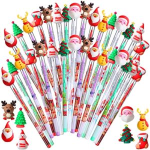 32 Pcs Christmas Pencils Christmas Multi Point Pencils with Santa Xmas Tree Deer and Snowman Christmas Stationery for Christmas School Office Teacher Students Kids Gifts Supplies