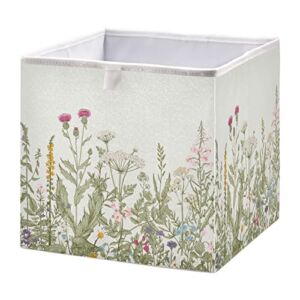 xigua Herbs and Wildflowers Cube Storage Bin Large Collapsible Storage Box Canvas Storage Basket for Home,Office,Books,Nursery,Kid’s Toys,Closet