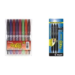 PILOT FriXion Ball Erasable & Refillable Gel Ink Stick Pens,8-Pack Pouch (31569) & FriXion Clicker Erasable, Refillable & Retractable Gel Ink Pens, Fine Point, Black Ink, 3-Pack (31464)