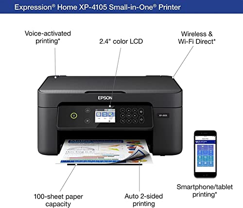 Epson_Printer XP 41 Series, All-in-One Wireless Color Inkjet Printer, Print Copy Scan, 2.4″ LCD, Hi-Speed USB, Auto 2-Sided Printing, Voice Activated, Black, with MTC Printer Cable | The Storepaperoomates Retail Market - Fast Affordable Shopping