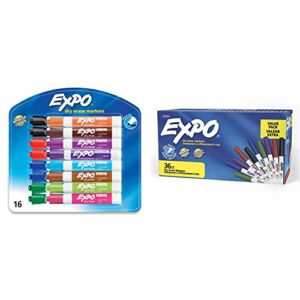 EXPO Low Odor Dry Erase Markers, Chisel Tip, Assorted Colors, 16 Pack & Low-Odor Dry Erase Markers, Ultra Fine Tip, Assorted Colors, 36-Count