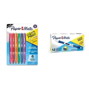 Paper Mate Clearpoint Mechanical Pencils, 0.7 mm Lead Pencil, Black Barrel, Refillable, 6 Pack & Clearpoint Mechanical Pencils, 0.7mm, HB 2, Blue Barrels, 12 Count