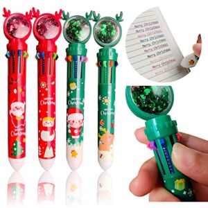 10 Color Christmas Theme Ballpoint Pens, Multicolored Retractable Push Type Ballpoint Pen,Cute Multifunction Marker Pen Birthday Stationery Gifts for Kids Teens Students Children
