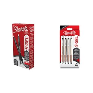 Sharpie S-Gel, Gel Pens, Medium Point (0.7mm), Red Ink Gel Pen, 12 Count & S-Gel, Gel Pens, Sleek Metal Barrel, Champagne, Medium Point (0.7mm), Black Ink, 4 Count