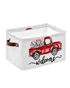 Storage Basket Vintage Red Truck with Flowers Storage Bins Decorative Floral Welcome Foldable Baskets for Toys Decorative Baskets for Closet Nursery