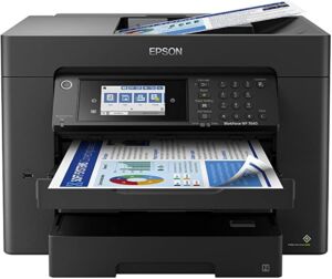 Epson Workforce Pro WF-7840L Wireless All in one Color inkject Printer, Print Scan Copy Fax, 4.3″ Touch-Screen, 13″ x 19″ Wide-Format, Auto Duplex Printing, Up 25 PPM, 35- ADF, Black with Cable
