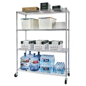 Wire Shelving Unit Adjustable Steel Wire Rack Chrome, Heavy Duty Storage Shelving Unit On 4” Wheel Casters, Metal Organizer Wire Rack,for Garage Kitchen Living Room (4 Tier – 59.1W x 23.6D x 70.9H)