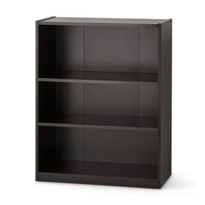 3-Shelf Bookcase, Adjustable Shelf Shelves, 24.8″ x 11.65″ x 31.65″ Black Coffee