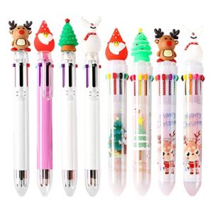 SWEETSHION Cartoon 10-Color Ballpoint Pen for Kids Cute Deer Santa Press Pen Classic Christmas Decoration Stationery Pen