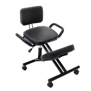 Ergonomic Kneeling Chair, Office Home Chair with Adjustable Height for Posture Correct, Bad Backs & Neck Pain Relieving, Spine Tension Relief, Thick Comfortable Cushion, Black