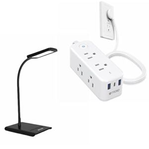 Desk Lamp, TROND Dimmable Eye-Caring Task Lamp, 3 Color Modes 7 Brightness Levels Table Lamp + Ultra Flat Plug Power Strip Flat Extension Cord Surge Protector with USB C Ports 6 Outlet Extender