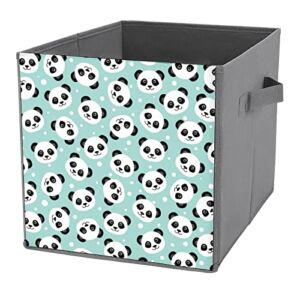 Cute Panda Storage Bin Foldable Cube Closet Organizer Square Baskets Box with Dual Handles