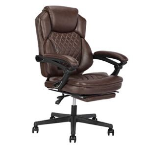 Kasorix Managerial and Executive Chair with Footrest, 400lb Big and Tall Fully Reclining Office Chair for Heavy People, Oversized Comfortable PU Leather Office Chairs (Brown)