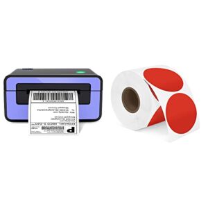 Shipping Label Printer Purple, POLONO 4×6 Thermal Label Printer for Shipping Packages, Commercial Direct Thermal Label Maker, POLONO 2″ Red Circle Direct Thermal Labels (750 Labels