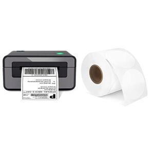 Shipping Label Printer Gray, POLONO 4×6 Thermal Label Printer for Shipping Packages, Commercial Direct Thermal Label Maker, POLONO 2″ White Circle Direct Thermal Labels (750 Labels