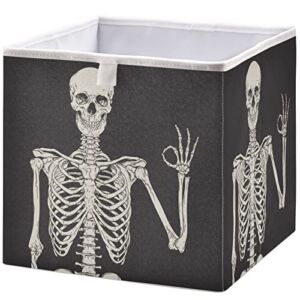 visesunny Rectangular Shelf Basket Funny Human Skeleton Ok Clothing Storage Bins Closet Bin with Handles Foldable Rectangle Storage Baskets Fabric Containers Boxes for Clothes,Books,Toys,Shelves,Gifts
