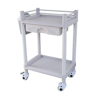 NEOCHY Movable Trolleys, Household Serving Cart Hospital Clinic Equipment Trolley with Silent Brake Wheels, 2 Shelf Abs Beauty Salon Cart with Movable Dirt Bucket Cart/Cart+Drawer/83 * 54 * 37Cm