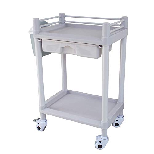 NEOCHY Movable Trolleys, Household Serving Cart Hospital Clinic Equipment Trolley with Silent Brake Wheels, 2 Shelf Abs Beauty Salon Cart with Movable Dirt Bucket Cart/Cart+Drawer/83 * 54 * 37Cm | The Storepaperoomates Retail Market - Fast Affordable Shopping