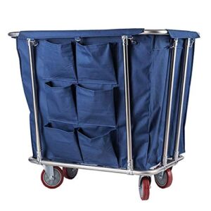NEOCHY Movable Trolleys, Household Serving Cart Rolling Wheels for Laundry Sorter Organizer Cart,Stainless Steel Linen Car Cleaning Trolley with Movable Bag/Blue/90 * 65 * 82Cm