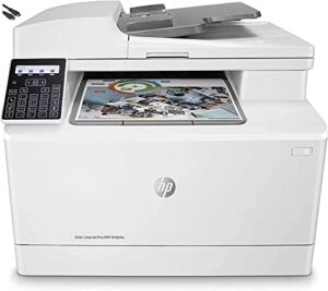 HP Laserjet Pro M183fw Wireless Color All-in-One Laser Printer, White – Print Scan Copy Fax – 16 ppm, 600×600 dpi, Voice-Activated, Auto Duplex Printing, 35-Page ADF, Ethernet- Wulic Printer Cable