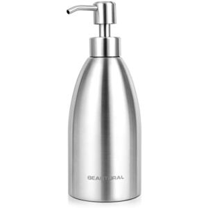 BEAUTURAL Stainless Steel Countertop Soap Dispenser 15.2 Oz, Rust-Proof Liquid Soap Pump Bottle for Kitchen, Bathroom and Countertop Hand Dish Lotion[Upgraded Version]