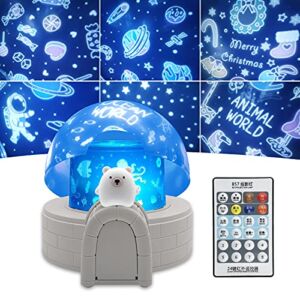 Yan-tech Night Light Projector 12 Set Films 48 Mode 360 Degree Rotation Bluetooth Remote Control Music Player White Noise Multi-Color Change Snow House Design Home Decor