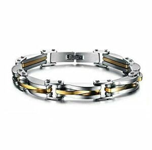 ZLYY Two Tone Stainless Steel Men’s Chain Link Bracelet Wristband Cuff Bangle 8.66″ (Color : Gold)