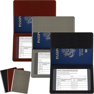 3 Pieces Vaccination Certificate Holder PU Leather Card Holder Vaccination Card Protector Waterproof Immunization Record Card Holder for Business ID Card Passport (Classic Style)