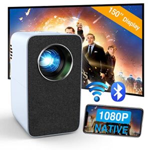 Native 1080P WiFi Projector for Smart Phone, Wireless Outdoor Movie Projector with Bluetooth Speaker, Wireless Full HD Indoor Video Gaming Projector HDMI USB for iOS Android Laptop DVD TV Stick