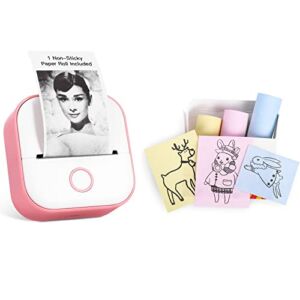 Memoking T02 Pocket Thermal Bluetooth Printer with Pink/Yellow/Blue Thermal Paper-5-Year Non-Sticky 53mmx6.5m, Compatible with iOS & Android
